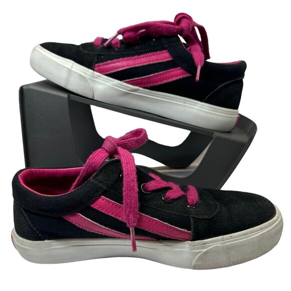 Hurley Boardy Faux Suede Black Pink Canvas Skateboarding Sneaker Girls Sz 2 - Picture 2 of 8